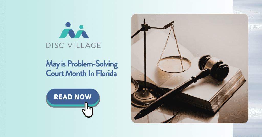 Treatment Court Month Florida blog image with gavel and scales.
